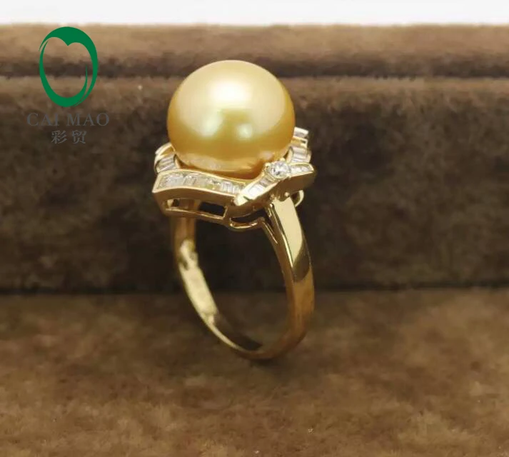 14k жёлтое золото драгоценное Южно-морское жемчужное кольцо багет от