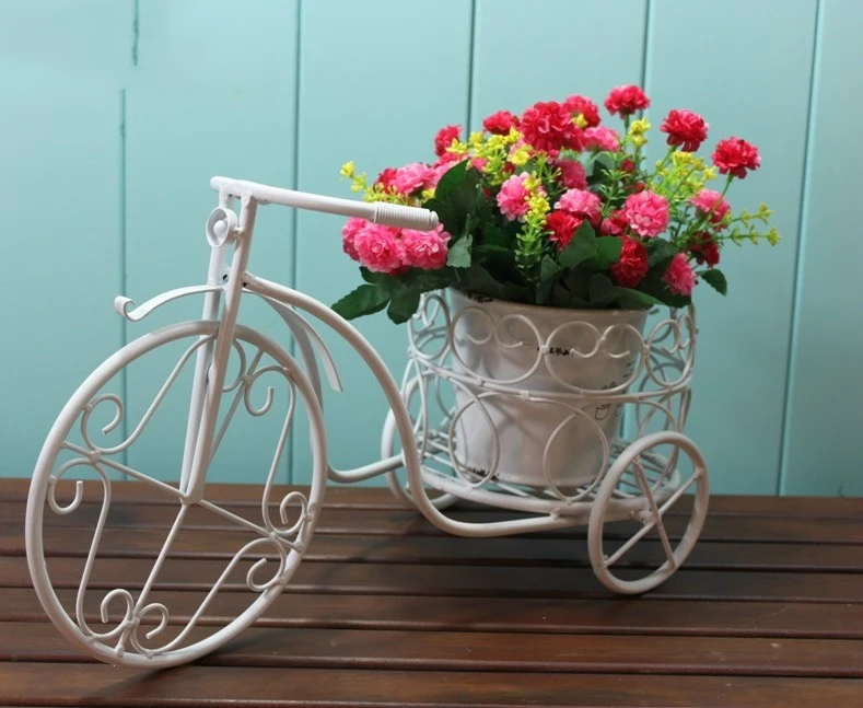 Европейский металлический сад белый Железный велосипед цветок стенд настольное