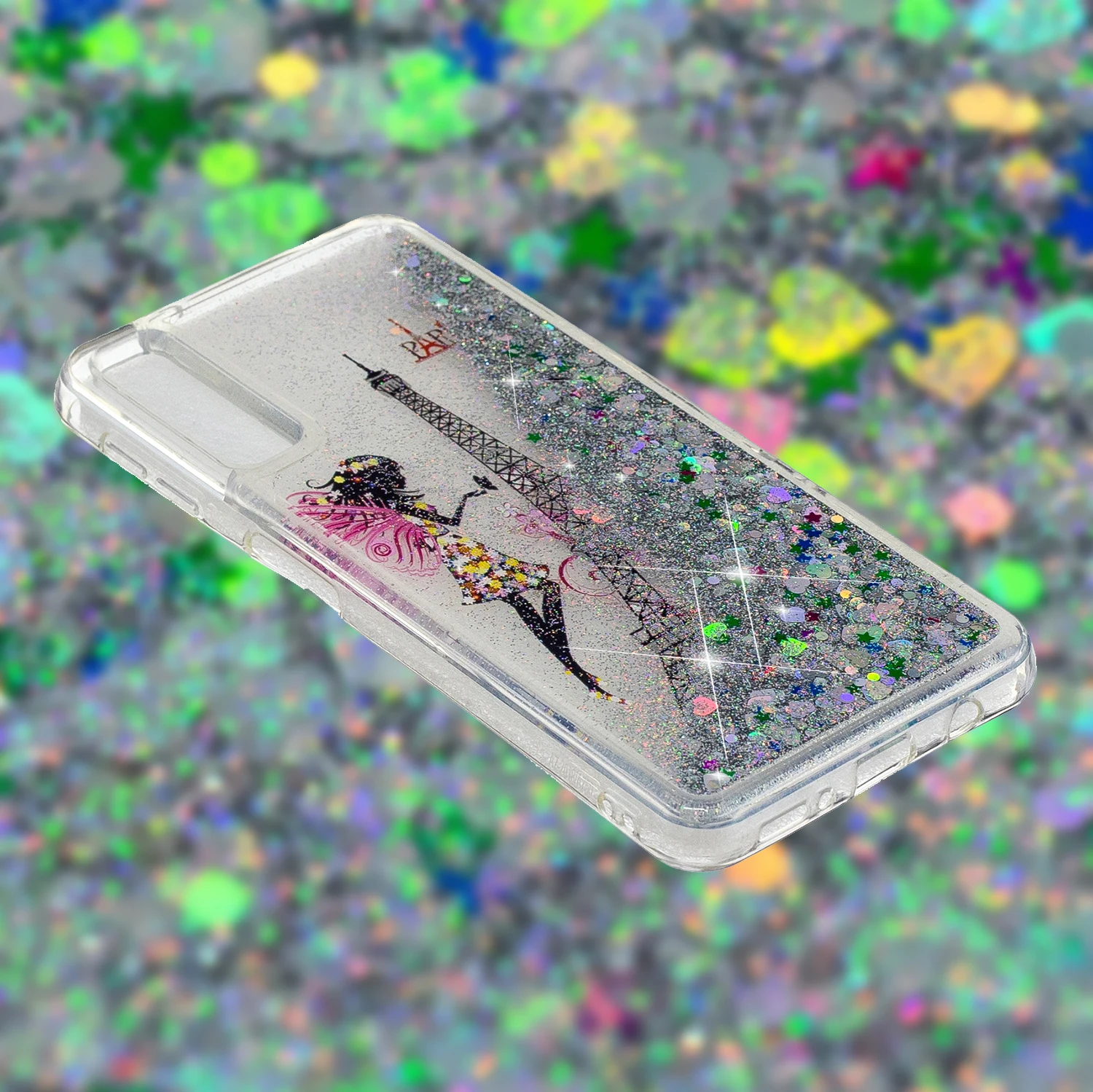 A50 Case on For Samsung Galaxy A10 A20 A30 Cartoon Tower Girl Glitter Liquid Phone for A70 Cover Coque |