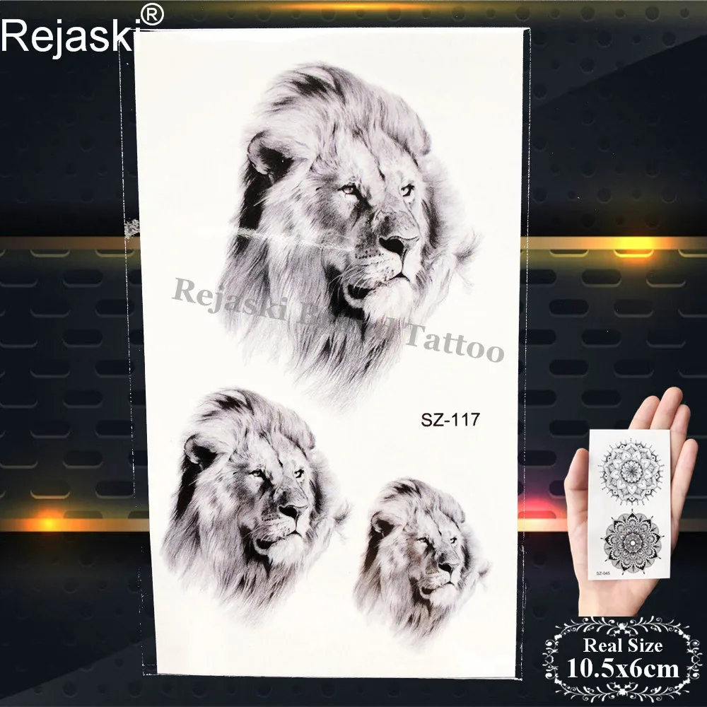 PSZ117 Rejaski Black Artist Временные татуировки для женщин на руку Лев татуировки наклейки для мужчин тела шеи геометрический Тигр водостойкие татуировки наклейка - Цвет: PSZ117