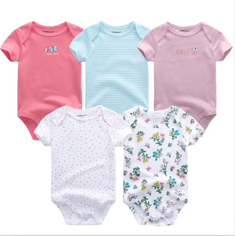 BDS5067 Одежда для малышей; Roupas; хлопковая одежда; боди; 5 шт.; розовый комбинезон в горошек с короткими рукавами; Одежда для новорожденных; боди для малышей - Цвет: BDS5067