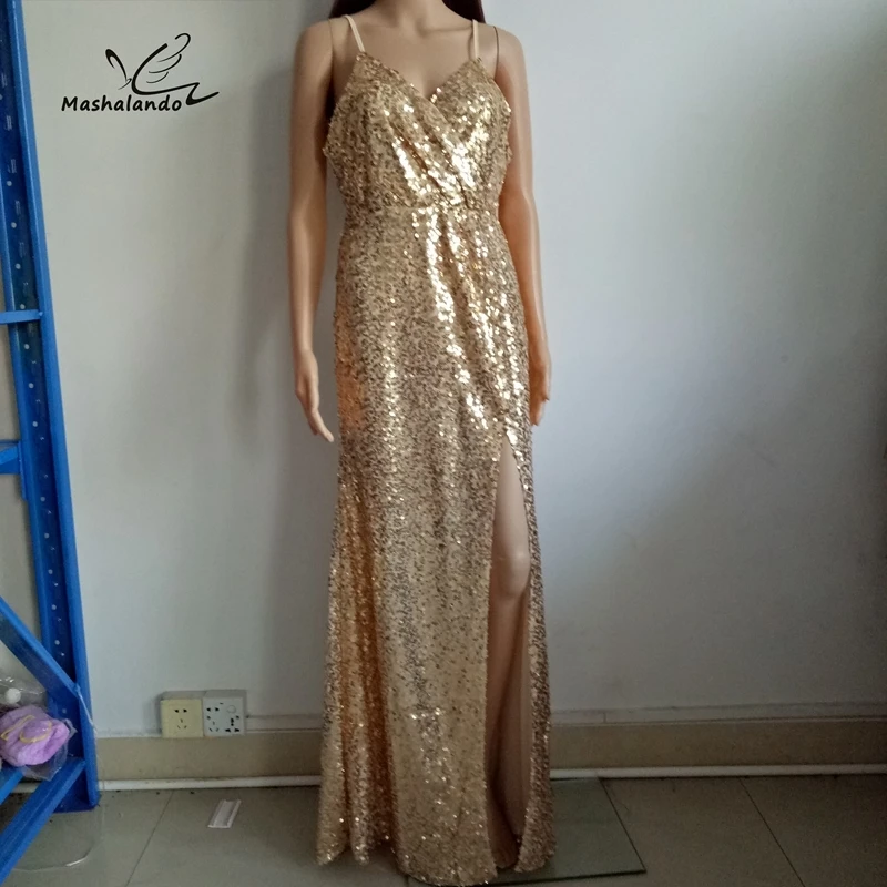 Шикарное длинное платье макси с высоким разрезом и блестками сексуальное