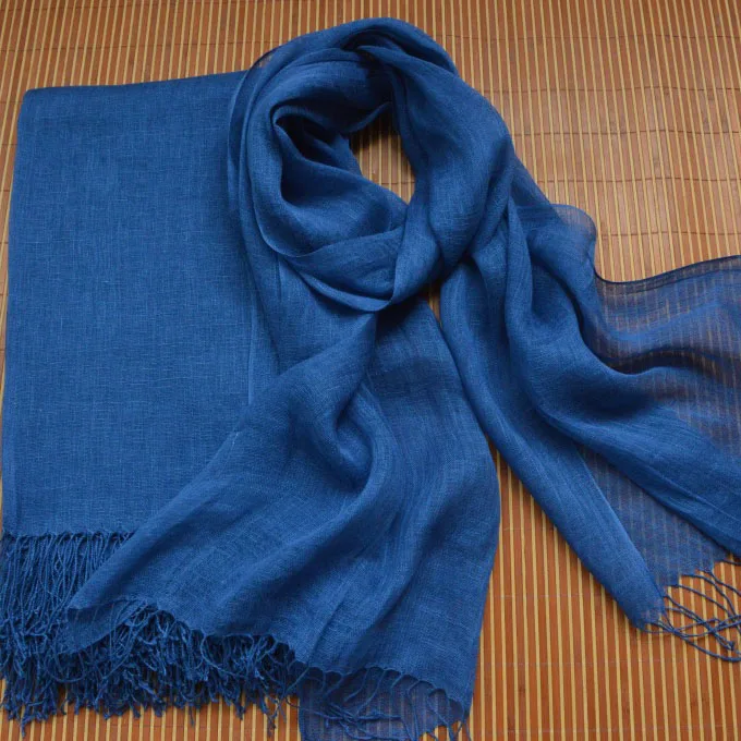 Denim Blue Модный мягкий Однотонный женский шарф из льна и льна с кисточками, летняя Солнцезащитная длинная шаль для путешествий, элегантный хиджаб, женский платок M290 - Цвет: Denim Blue