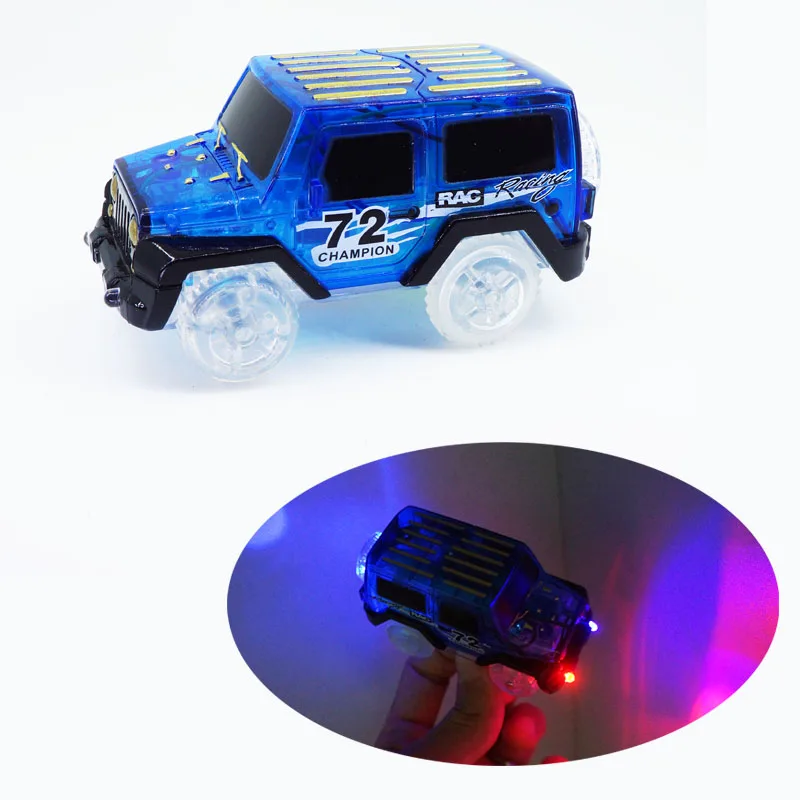 blue LED jeep Kitoz 220 шт. автомобильный слот для трека, светящийся в темноте, красочный сборный светодиодный гоночный автомобиль, гоночный трек, светодиодный автомобильный изгиб - Цвет: blue LED jeep
