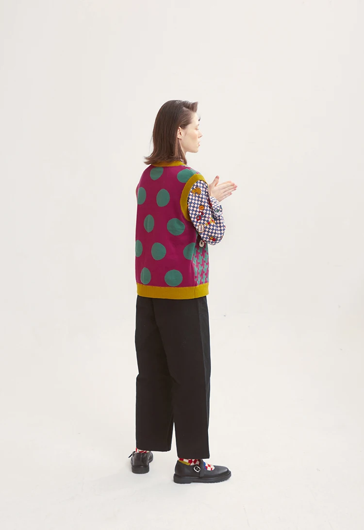 Осень и зима дизайн Harajuku игривый женский свободный свитер Vneck без рукавов Вязанный жилет пуловер Свитера хлопок