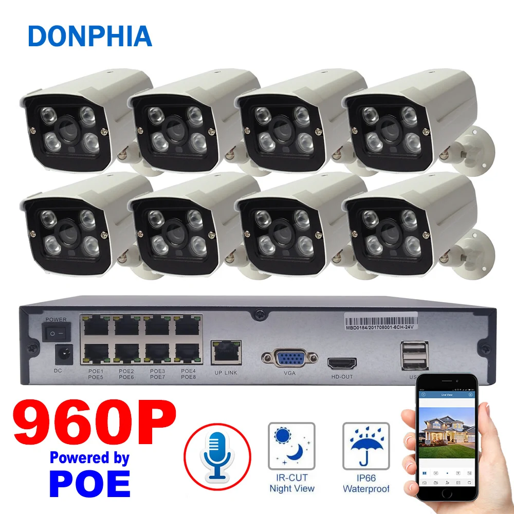 Система видеонаблюдения 8 каналов аудио POE 960P IP камера водонепроницаемая