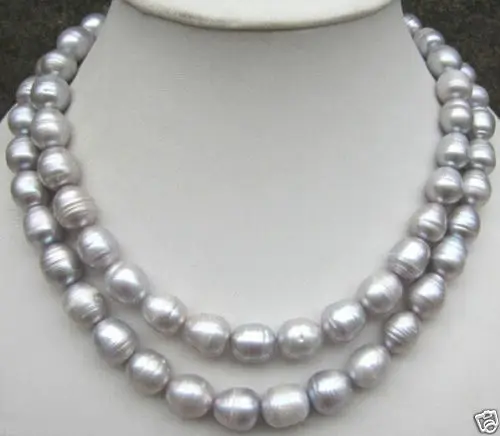 

NEW 2 ROW AAA 11-13mm natural AAA+++tahitian silver gray pearl necklace silver