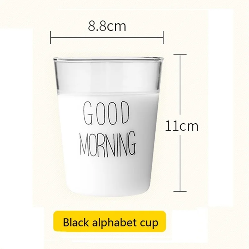 Black alphabet cup 1 шт., милая стеклянная чашка для завтрака, кофе, чая, молока, йогурта, кружка, креативная кружка с хорошим утренним днем, подарки, 400 мл - Цвет: Black alphabet cup