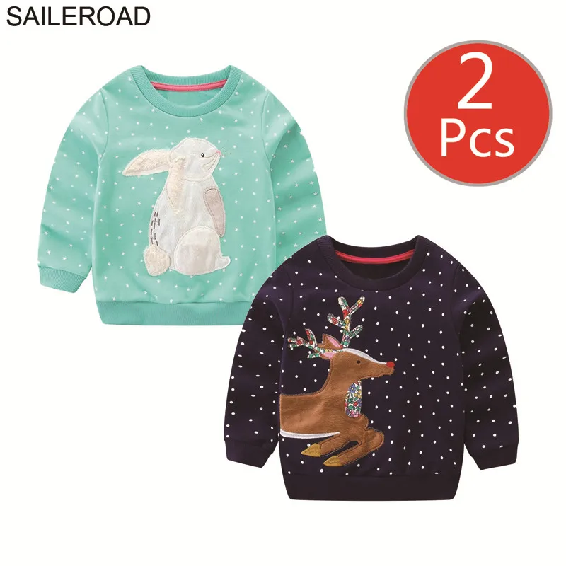 SAILEROAD 2 шт. Животных Вышивать Толстовка для Девочек Толстовки для Девочек Кролик Кошка 3D Детские Толстовки Детская Одежда Детская Одежда