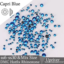 Upriver DMC Capri Blue Hotfix Rhienstones Glass Machine Cut DIY Gemstones Wedding Dress Accessories