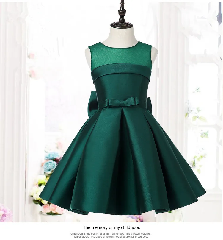 Top Quality Satin Flower Girl Dresses for Wedding Big Bow Party Pageant Dress Birthday Little Girls Ball Gown 2 color 2-12Y | Детская