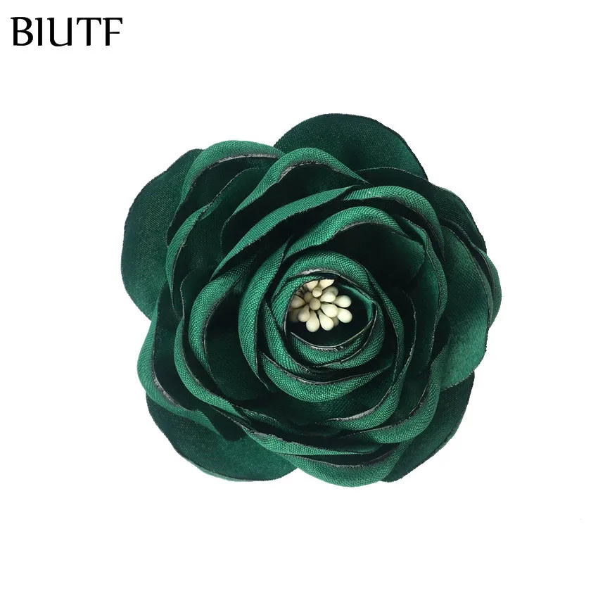 18-green 5 шт./партия, 2,4 ''сгоревшие атласные цветы Camelia с Stamen 6 см, шикарные тканевые детские головные уборы, обувь, аксессуары для творчества TH284 - Цвет: 18-green