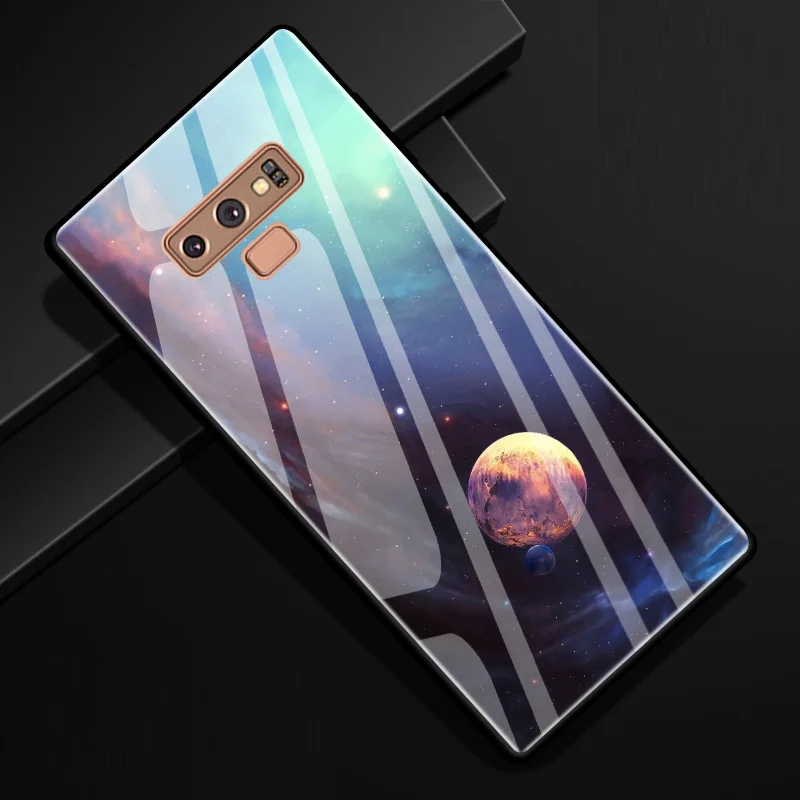 Чехол для samsung Note 9, Жесткий Чехол из закаленного стекла, окрашенный задний бампер для samsung Galaxy Note 9, мягкий чехол из ТПУ с изображением Луны, кошки, Capas, Coque