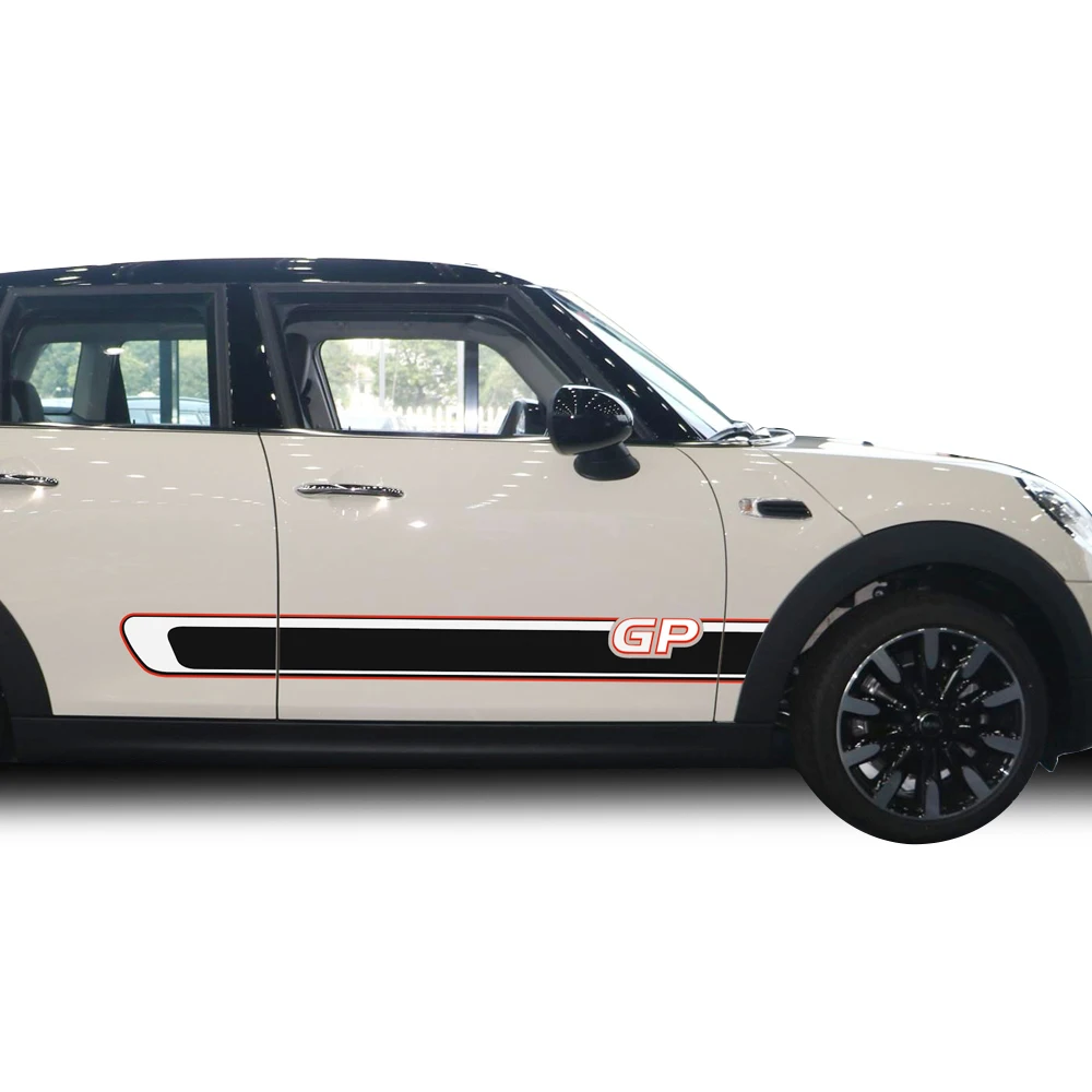 2 Pieces Racing Stripes Door Side Skirt Graphics Vinyl Decal Sticker for Mini Cooper R56 GP Rocker KK Black and White | Автомобили и