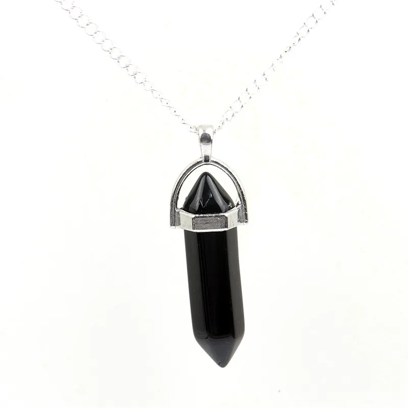 Black Obsidian Натуральный бирюзовый Аметист шестиугольная колонна звено цепи ожерелье кристалл тигровый глаз чакра исцеляющий камень «reiki» для женщин ювелирные изделия - Цвет камня: Black Obsidian