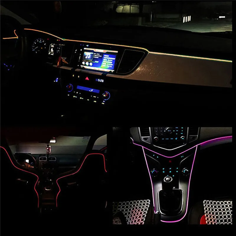 Светодиодный неоновый светильник для автомобиля 6 м с поддержкой Bluetooth, RGB, внутренняя панель для приборной панели, декоративная атмосферная полоса, 12 В, J