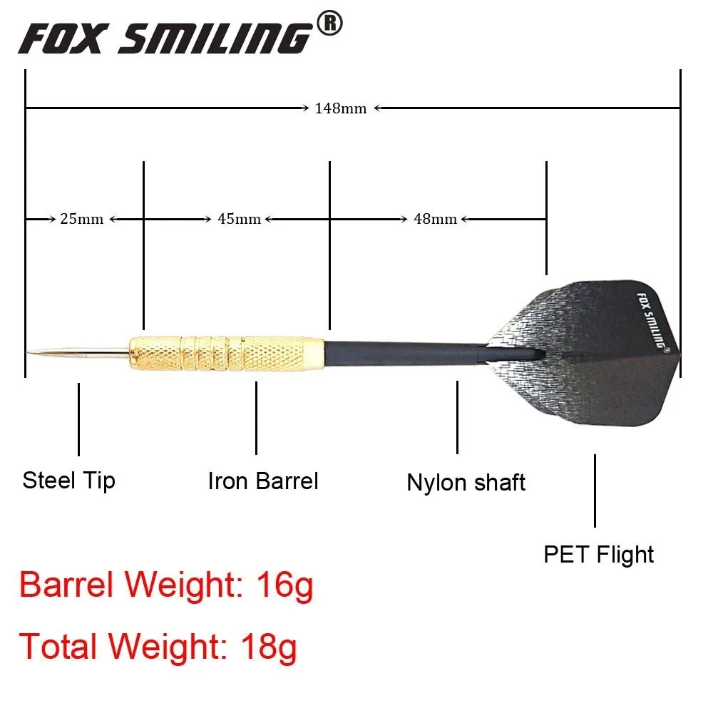 Fox Smiling 3 шт. 17 г профессиональные стальные наконечники Дартс с алюминиевые