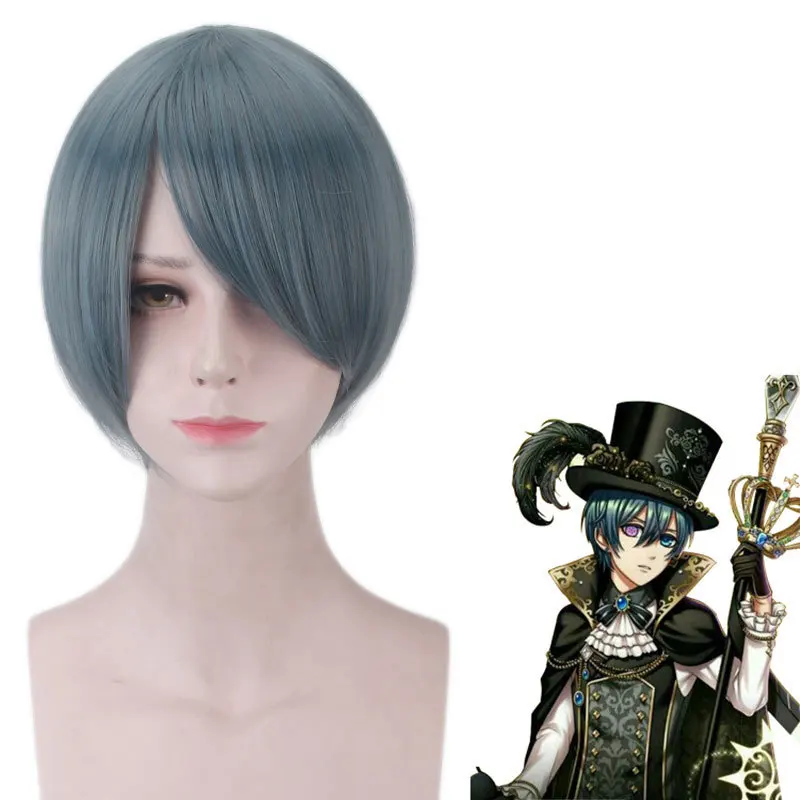 Ciel Phantomhive парик Черный Дворецкий книга из Атлантики волос 30 см синий термостойкий
