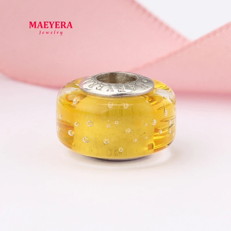 Бисер MAEYERA из стерлингового серебра 925 пробы с желтым пузырьком стеклянный бисер