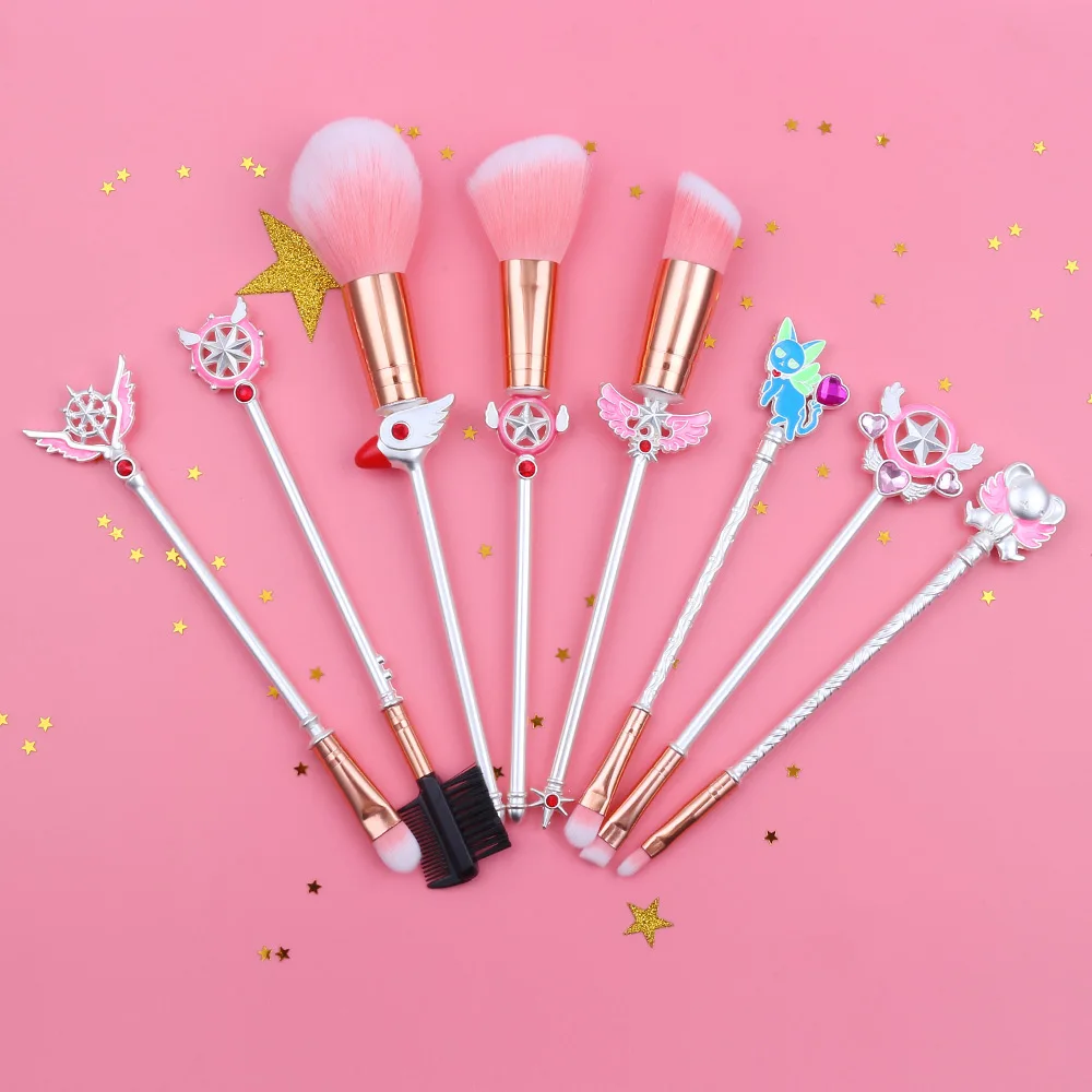 silver makeup brush Новые Cardcaptor Sakura очаровательные тени для век Палитра ленивых теней для век палитра для макияжа матовая Мерцающая пигментированная кисть для век - Цвет: silver makeup brush