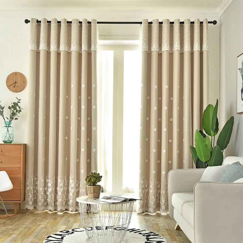 1PC beige curtain Роскошные 2 слоя плотные Шторы ткань Шторы+ занавеска из тюли с вышивкой для Гостиная Спальня окна Шторы шторы 1 Панель - Цвет: 1PC beige curtain
