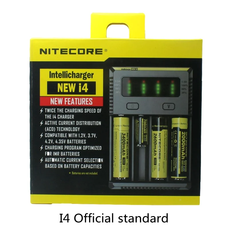 NEW I4 Оригинальное зарядное устройство Nitecore NEWI4 Digi Зарядное устройство 18650 14500 16340 26650 ЖК-дисплей Li-Ion Зарядное устройство 12 V Вход порт для зарядки через для AA, AAA, Батарея Зарядное устройство - Цвет: NEW I4