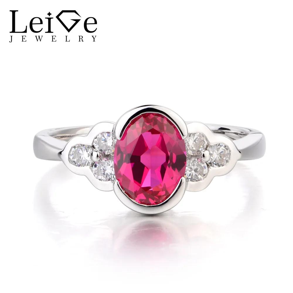 

Leige Jewelry Ruby Ring Ruby Wedding Ring July Birthstone Oval Cut Red Gemstone 925 Sterling Silver Anniversary Gifts for Women