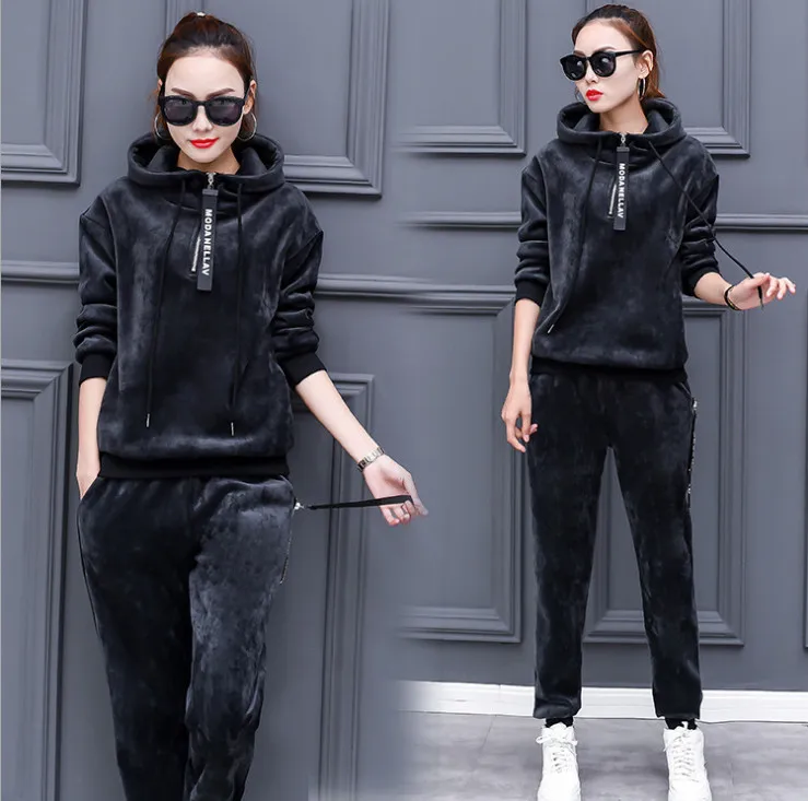 Комплект с толстовками для женщин зимние вельветовые флисовые плотные свитера