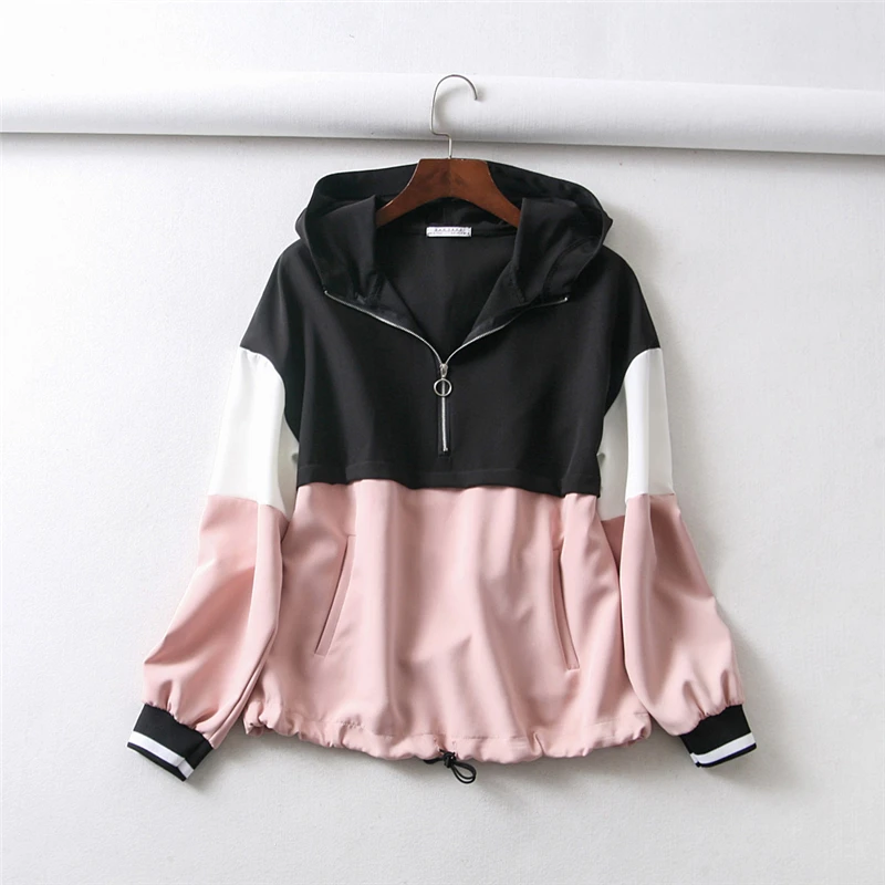 TOP Tracksuit Women Two Piece Set Outfits for Women Slim Pink Stitching Jacket Casual Jacket and Jogging Casual Pants Suit - Цвет: TOP