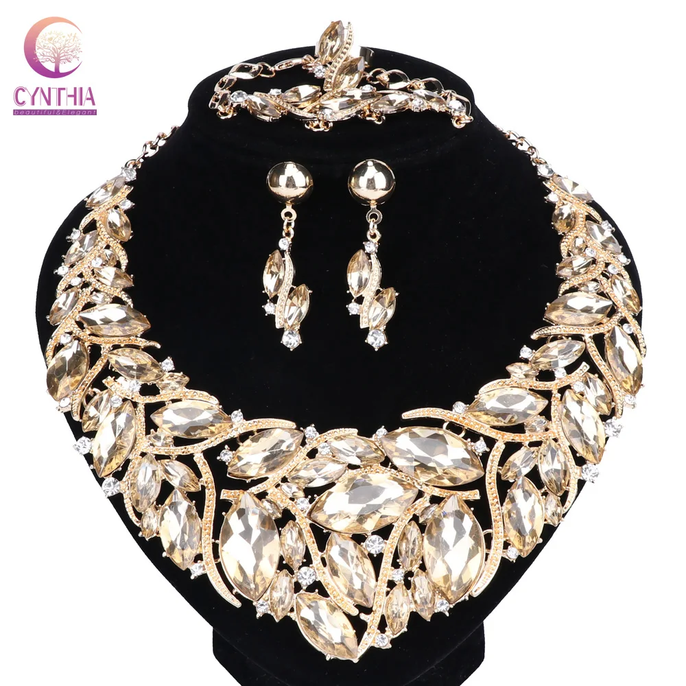 Женский свадебный комплект ювелирных изделий свадебное хрустальное ожерелье