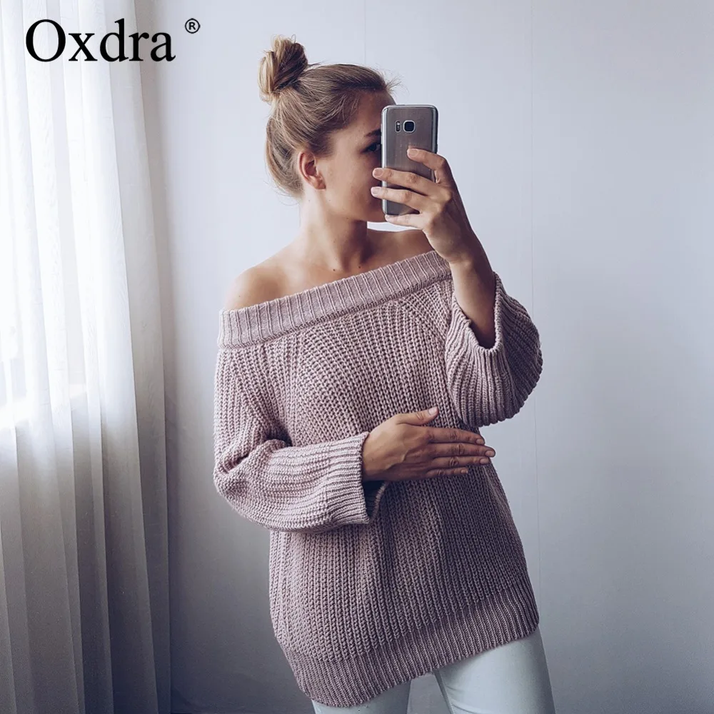 Oxdra Sweaters Women's Autumn Winter Hot New Ladies Sexy Slash Neck Trendy Women Knitted Warm Loose Jumpers Pullovers | Женская
