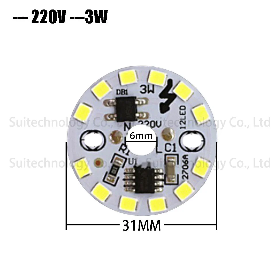 3 Вт 5 7 12 18 AC220V лампа умная IC SMD5730 алюминиевая пластина чистый белый теплый для DIY