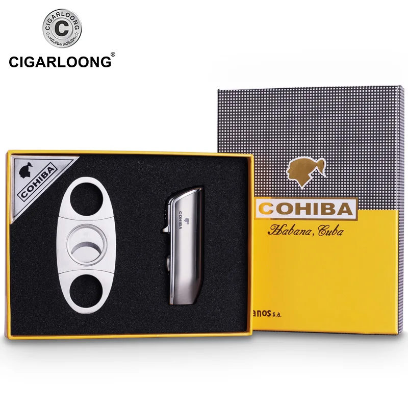 50 шт./партия COHIBA обрезки сигар бутан 3 Факел реактивная зажигалка с резак для сигар удар аксессуары ветрозащитная зажигалка