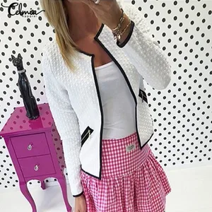Женский короткий пиджак 4XL Celmia, офисный пиджак с длинным рукавом в стиле смарт-бизнеса, верхняя одежда больших размеров, Осень-зима 2020