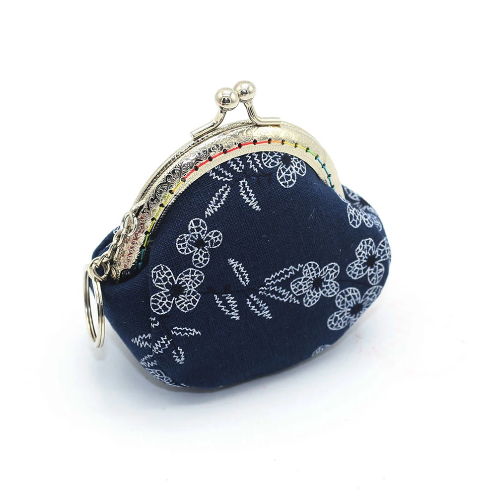 Винтажный маленький холщовый кошелек с цветами и замком для девушек брелок