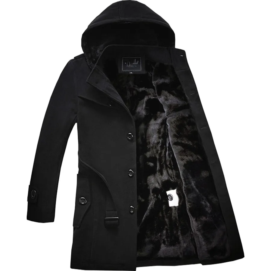 Черный M-4XL Winter Trench Coat Men Hot Sale Woollen Coat Thick Men's Clothing Size 4XL Wool Jackets - Цвет: Черный