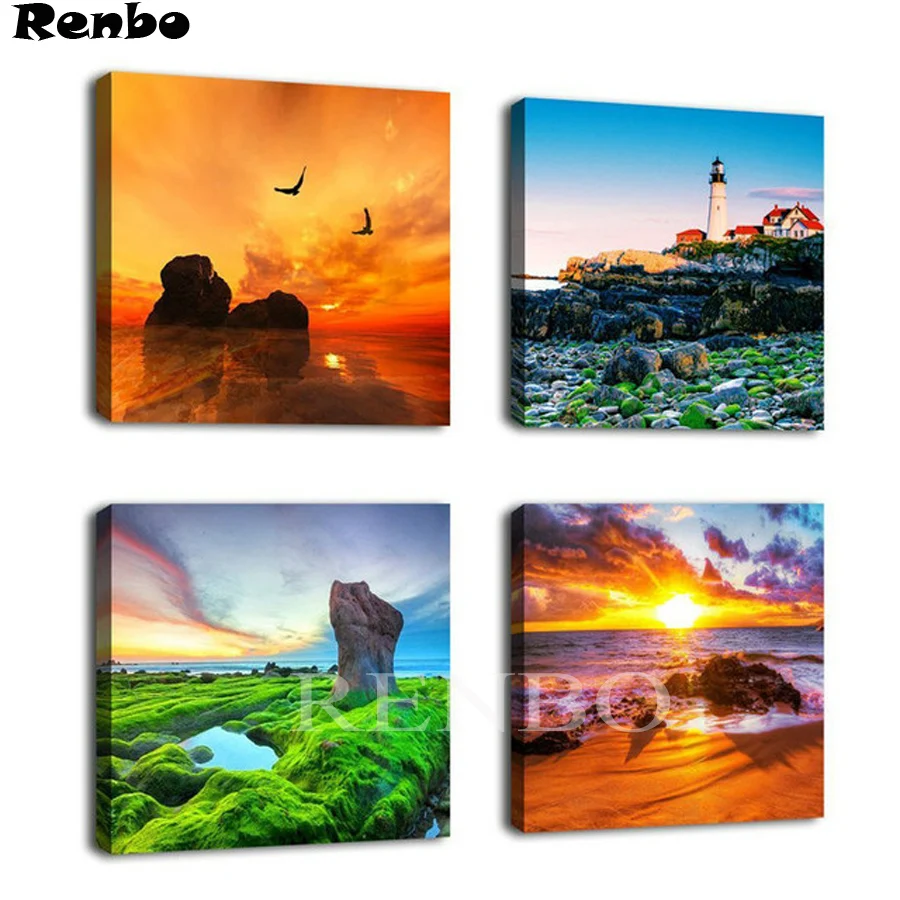 

4 pcs Diamond painting cross stitch Sunset seascape diamond embroidery diamonds mosaic landscape beads embroidered rhinestones