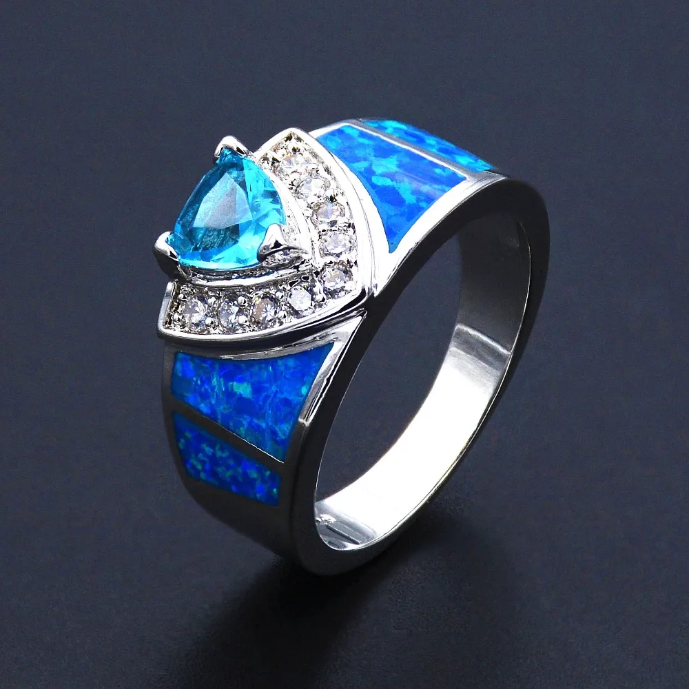 Оушен Синий огненный опал кольцо с синим фианитом|blue fire opal rings|fire ringopal ring |