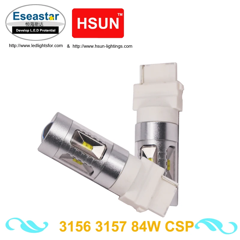 

Eseastar, 2 шт., мощные светодиодные лампы указателя поворота canbus 3156/3157, 84 Вт, 12smd, CSP-чип, желтого цвета, P27W, P27/7 Вт, декодирование 95%, 9-32 В постоянного...