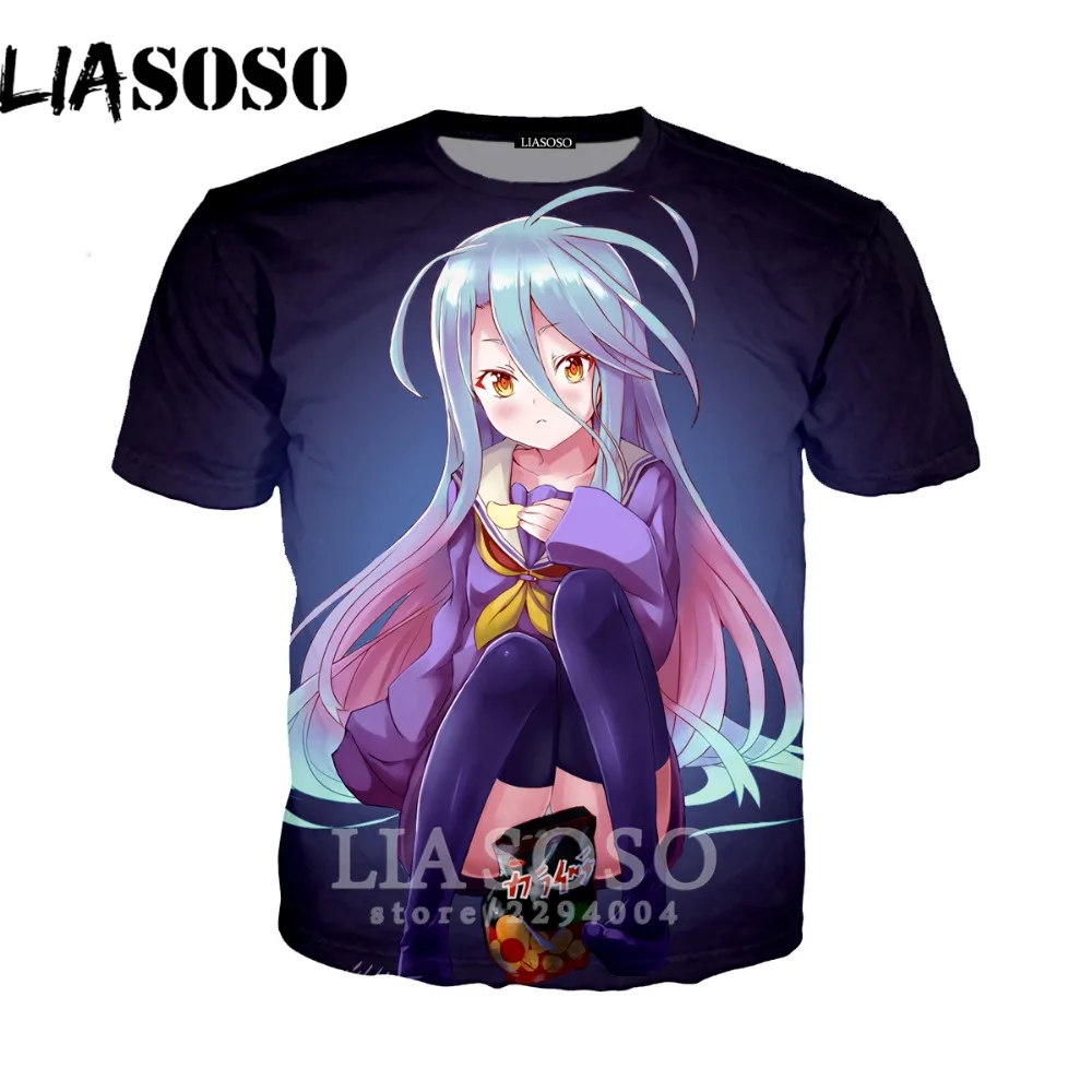 LIASOSO Новое поступление Аниме косплей футболка без игры нет жизни 3D принт короткий
