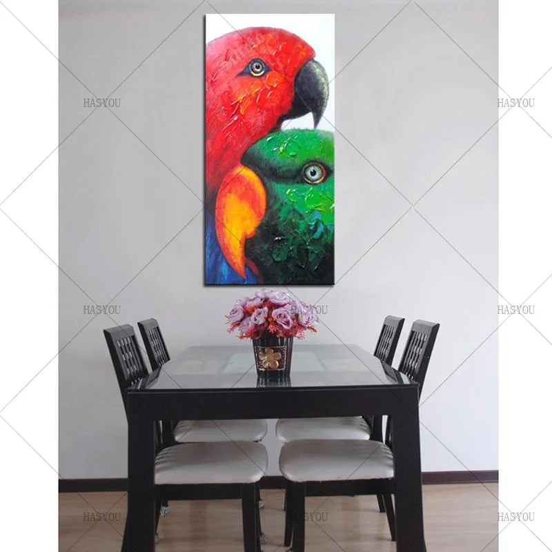 100% ручная роспись холст картины маслом красочные попугаи животные картина на
