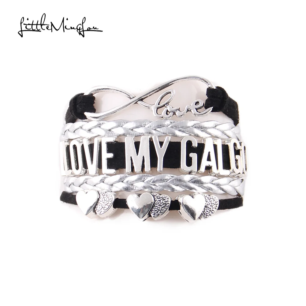 

Little MingLou Infinity Love I Love My GALGO Bracelet Heart Charm Leather Wrap Men Bracelets & Bangles For Women Jewelry