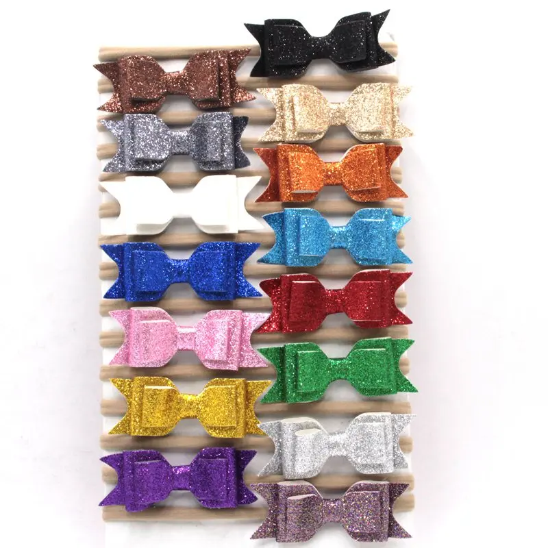 

10Pcs/Lot NEW 3 Layer 3.8" Glitterr Leather Bow Elastic Nylon Children Headband Hair Accessories For Kids Headwrap Headwear