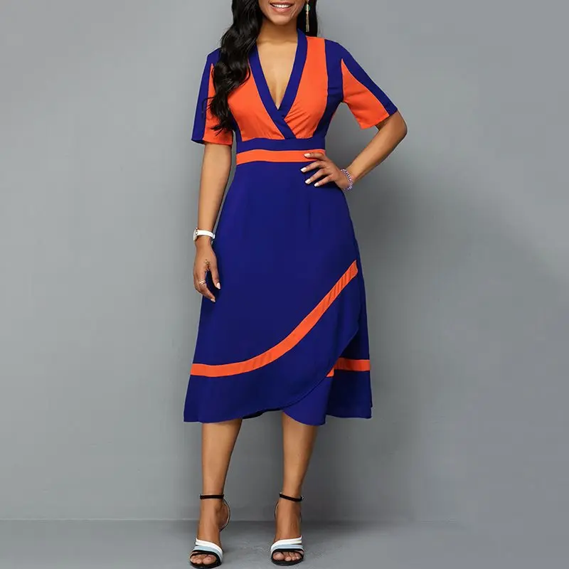 Винтажное летнее офисное женское платье большого размера элегантное Оранжевое