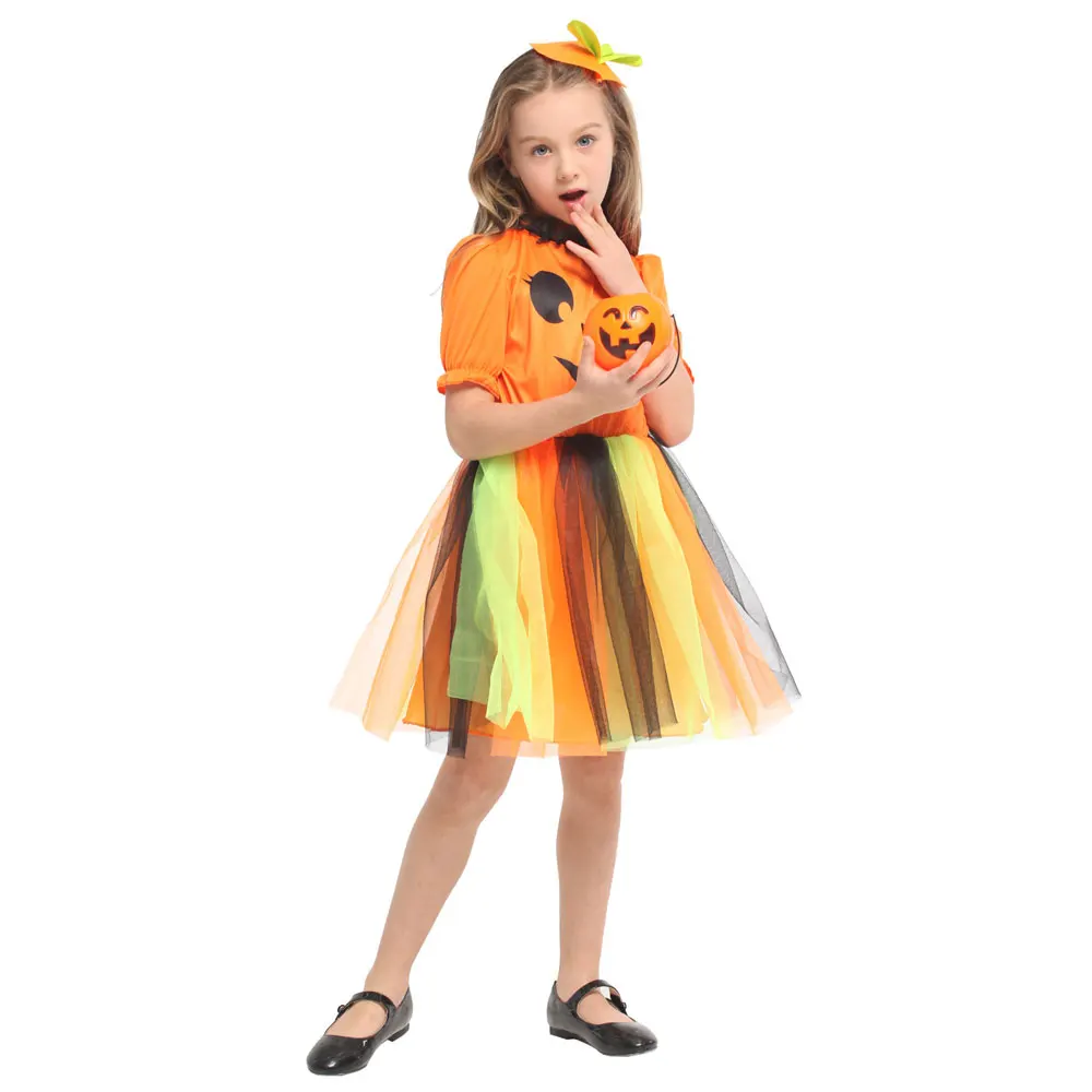 Детское платье на Хэллоуин для девочек милый костюм с тыквой нарядное карнавала
