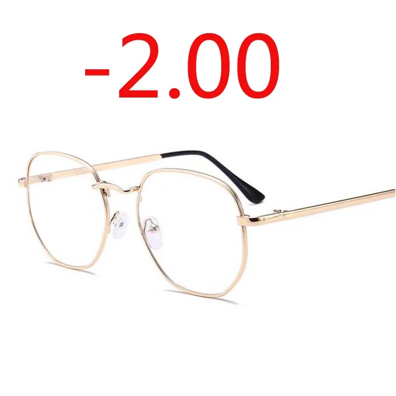 Gold Myopia-200 Оправа для очков из сплава, женские негабаритные очки для близорукости, женские винтажные очки для близорукости-1,0-1,5-2,0-2,5-3,0-3,5-4,0 - Цвет оправы: Gold Myopia-200