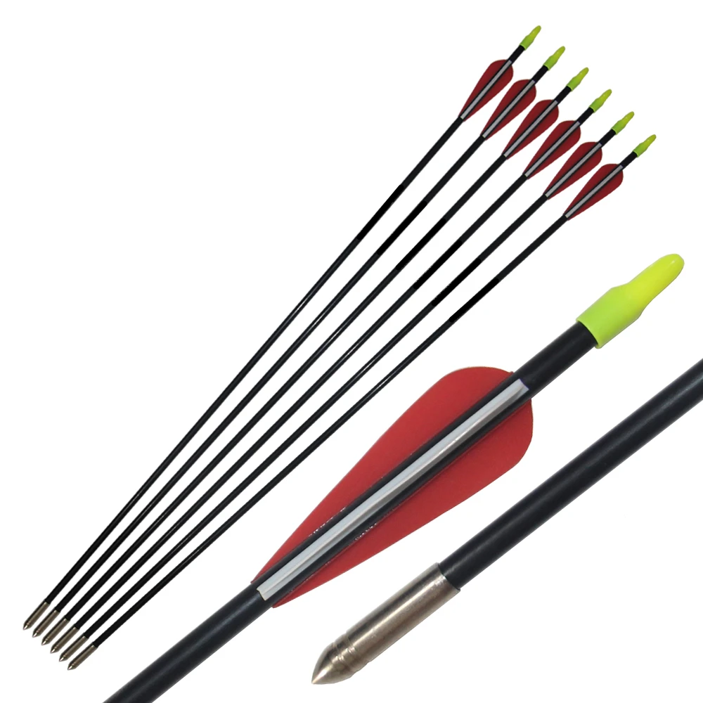 6Pcs 25'' Archery Fiberglass Arrow for Recurve Bow Hunitng Practice