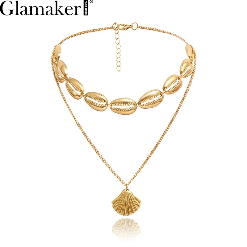 Glamaker подвески из раковин серебряное золотое ожерелье двойной женский модный металлический цепь аксессуары для изготовления украшений колье