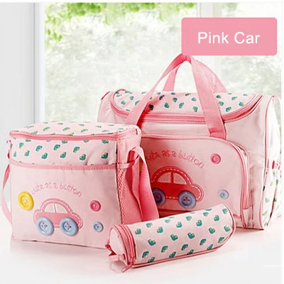 pink car Diaper Bags 4 шт./компл. Новинка брендовая сумка для подгузников модный многофункциональный, вместительный водонепроницаемый подгузник сумки, женский рюкзак, мамулина сумка для малыша - Цвет: pink car Diaper Bags