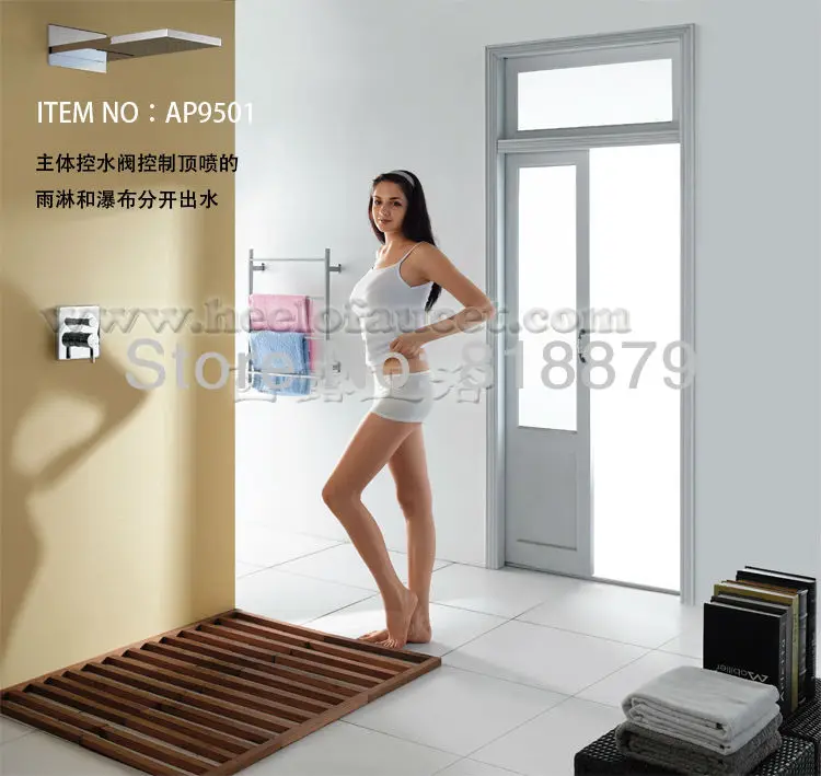 Настенные латуни Водопад Каскад дождь смеситель для душа Медь Скрытый Смесители